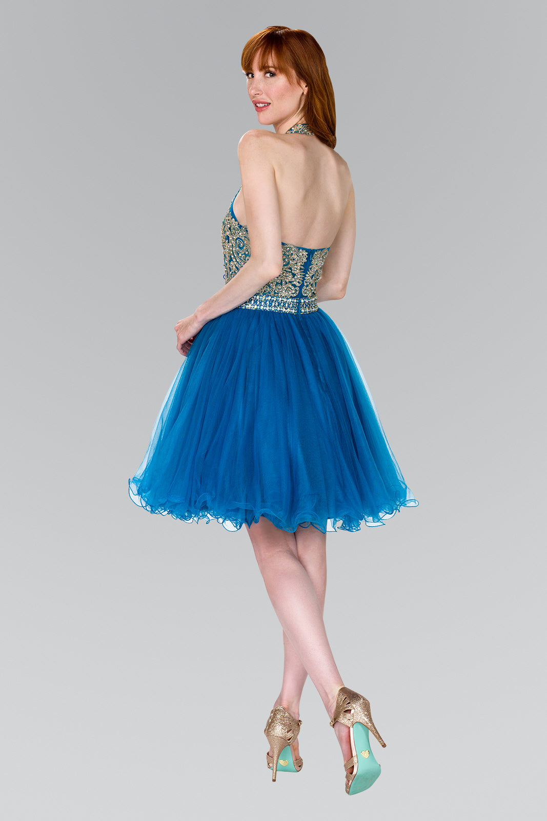 Elizabeth K - GS2382 - Layered Tulle V-Neck Halter Cocktail Dress - Short