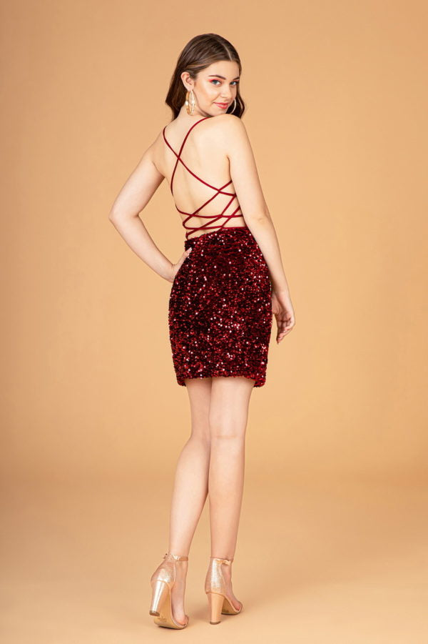 Elizabeth K - GS3084 - Velvet Sequin Sweetheart Neck Cocktail Dress - Short