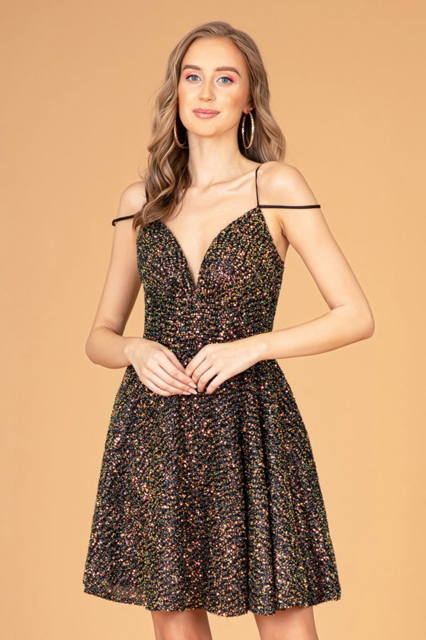 Elizabeth K - GS3097 - Sequin Sweetheart Neckline Cocktail Dress - Short