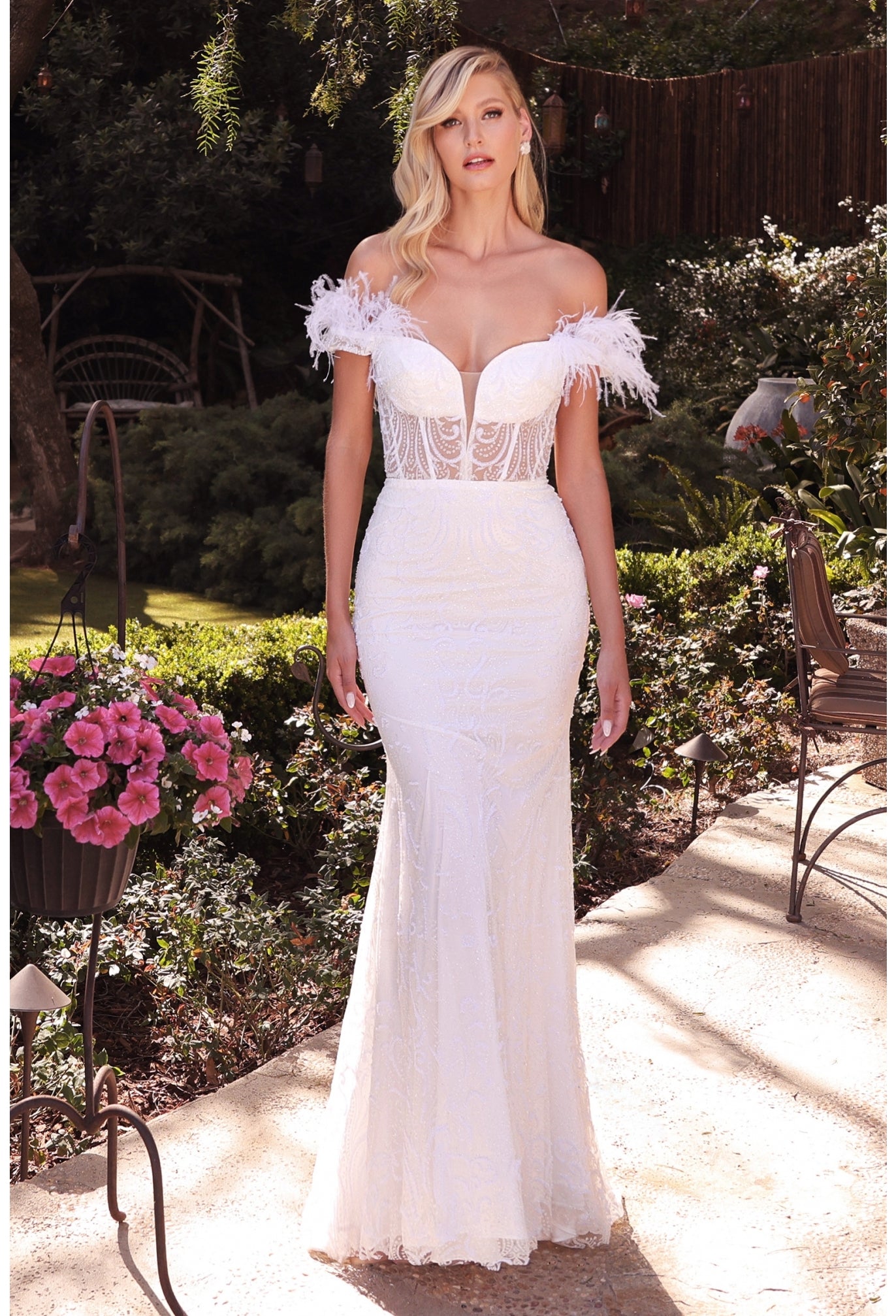 Off The Shoulder Glittering Bridal Gown by Cinderella Divine J824W